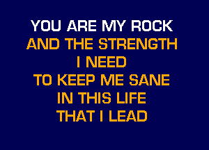 YOU ARE MY ROCK
AND THE STRENGTH
I NEED
TO KEEP ME SANE
IN THIS LIFE
THAT I LEAD