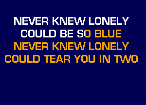 NEVER KNEW LONELY
COULD BE 80 BLUE
NEVER KNEW LONELY
COULD TEAR YOU IN TWO