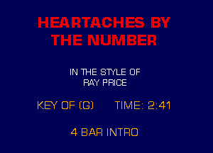 IN THE STYLE OF
HAY PRICE

KEY OF (G) TIME214'I

4 BAR INTRO