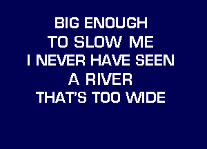 BIG ENOUGH
TO SLOW ME
I NEVER HAVE SEEN

A RIVER
THAT'S T00 WIDE