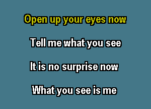 Open up your eyes now

Tell me what you see
It is no surprise now

What you see is me
