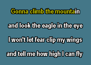 Gonna climb the mountain
and look the eagle in the eye
I won't let fear clip my wings

and tell me how high I can fly