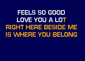 FEELS SO GOOD
LOVE YOU A LOT
RIGHT HERE BESIDE ME
IS WHERE YOU BELONG