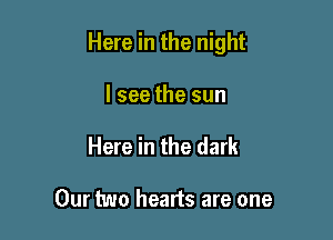 Here in the night

I see the sun
Here in the dark

Our two hearts are one