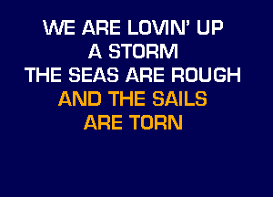 WE ARE LOVIN' UP
A STORM
THE SEAS ARE ROUGH
AND THE SAILS
ARE TURN