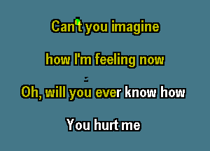 Cantt you imagine

how I'm feeling now
Oh, will you ever know how

You hurt me