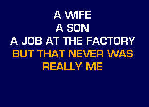 A WIFE
A SON
A JOB AT THE FACTORY
BUT THAT NEVER WAS
REALLY ME