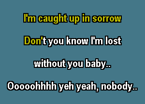 I'm caught up in sorrow
Don't you know I'm lost

without you baby..

Ooooohhhh yeh yeah, nobody..