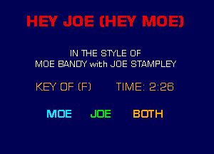 IN THE STYLE OF
MOE SANDY with JOE STAMPLEY

KEY OF IF) TIME 2 28

MOE JOE BUTH

g