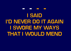 I SAID
I'D NEVER DO IT AGAIN
I SWORE MY WAYS
THAT I WOULD MEND