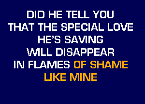 DID HE TELL YOU
THAT THE SPECIAL LOVE
HE'S SAVING
WILL DISAPPEAR
IN FLAMES 0F SHAME
LIKE MINE