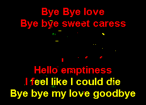 Bye Bye love
Bye bge-sweet caress

- l l

Hello emptiness
.I feel like I could die
Bye bye my love goodbye