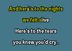 And here's to the nights
we felt alive

Here's to the tears

you knew you'd cry..