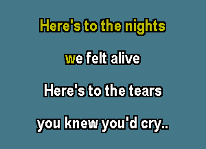 Here's to the nights
we felt alive

Here's to the tears

you knew you'd cry..