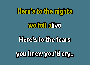 Here's to the nights
we felt alive

Here's to the tears

you knew you'd cry..