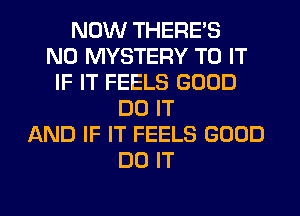 NOW THERE'S
N0 MYSTERY TO IT
IF IT FEELS GOOD
DO IT
AND IF IT FEELS GOOD
DO IT