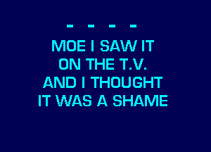 MOE I SAW IT
ON THE T.V.

AND I THOUGHT
IT WAS A SHAME