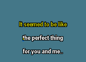 It seemed to be like

the perfect thing

for you and me..