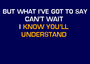 BUT WHAT I'VE GOT TO SAY
CAN'T WAIT
I KNOW YOU'LL

UNDERSTAND