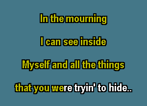 In the mourning
I can see inside

Myself and all the things

that you were tryin' to hide..