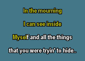 In the mourning
I can see inside

Myself and all the things

that you were tryin' to hide..