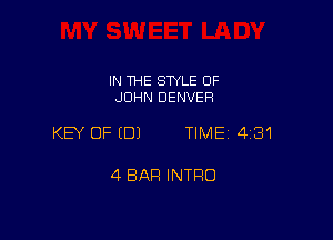 IN THE SWLE OF
JOHN DENVER

KEY OF EDJ TIME 4181

4 BAR INTRO