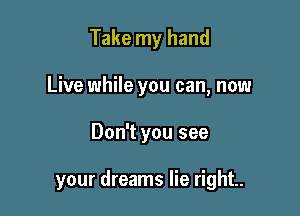 Take my hand

Live while you can, now

Don't you see

your dreams lie right.