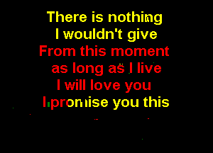 There is nothing
I wouldn't give
From this moment
as long as! live

I will love you
Ilpromise you this