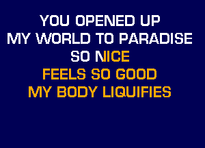 YOU OPENED UP
MY WORLD T0 PARADISE
SO NICE
FEELS SO GOOD
MY BODY LIQUIFIES