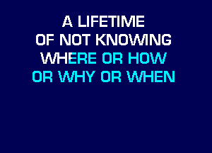 A LIFETIME
0F NOT KNOVVING
WHERE 0R HOW

0R WHY 0R WHEN