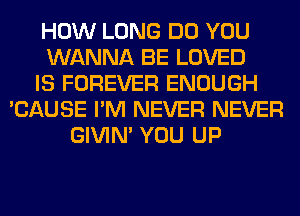 HOW LONG DO YOU
WANNA BE LOVED
IS FOREVER ENOUGH
'CAUSE I'M NEVER NEVER
GIVIM YOU UP