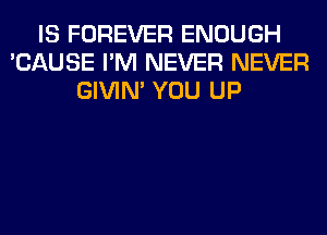 IS FOREVER ENOUGH
'CAUSE I'M NEVER NEVER
GIVIM YOU UP
