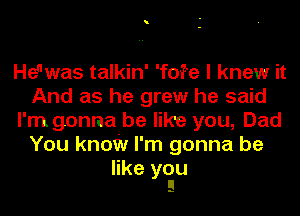 He'was talkin' 'fof'e I knew it
And as he grew he said
I'm gonna be like you, Dad
You know I'm gonna be
like yelu