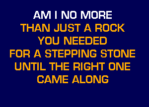 AM I NO MORE
THAN JUST A ROCK
YOU NEEDED
FOR A STEPPING STONE
UNTIL THE RIGHT ONE
CAME ALONG