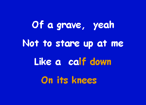 Of a gmve, yeah

Not to stare up at me
Like a calf down

On its knees