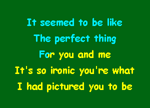 It seemed to be like
The perfect thing
For you and me

It's so ironic you're what
I had pictured you to be