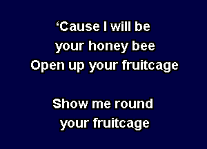 Cause I will be
your honey bee
Open up your fruitcage

Show me round
your fruitcage