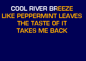 COOL RIVER BREEZE
LIKE PEPPERMINT LEAVES
THE TASTE OF IT
TAKES ME BACK