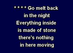 ' 1V Go melt back
in the night
Everything inside

is made of stone
there's nothing
in here moving