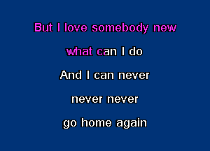 But I love somebody new

what can I do
And I can never
never never

go home again