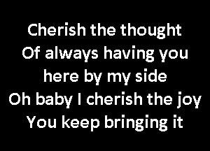 Cherish the thought
0f always having you
here by my side
Oh baby I cherish the joy
You keep bringing it