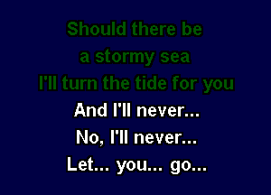 And I'll never...
No, I'll never...
Let... you... go...