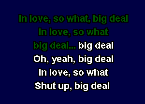 big deal

Oh, yeah, big deal
In love, so what
Shut up, big deal