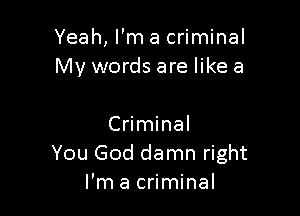 Yeah, I'm a criminal
My words are like a

Criminal
You God damn right
I'm a criminal