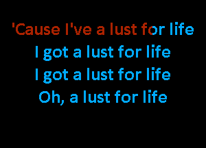 'Cause I've a lust for life
I got a lust for life

I got a lust for life
Oh, a lust for life