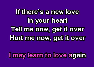 If therds a new love
in your heart
Tell me now, get it over
Hurt me now, get it over

I may learn to love again