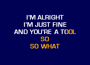 I'M ALRIGHT
I'M JUST FINE
AND YOU'RE A TOOL

SO
SO WHAT