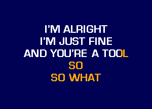 I'M ALRIGHT
I'M JUST FINE
AND YOU'RE A TOOL

SO
SO WHAT