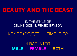 IN THE STYLE UF
CELINE DION 8PEABU BHYSUN

KEY OF EFXDXGXEJ TIME 8132

4 BAR INTRO
MALE BEITH