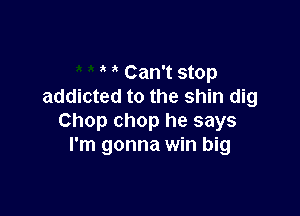 Can't stop
addicted to the shin dig

Chop chop he says
I'm gonna win big